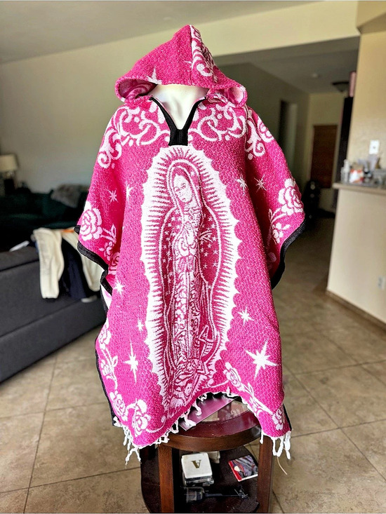 Unbranded Sweaters - Hot Pink Virgen de Guadalupe Hooded Mexican Poncho